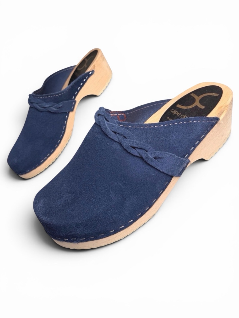 Cape Clogs Handmade Swedish Navy Suede Wooden Clog Mules EU 38 US 7.5